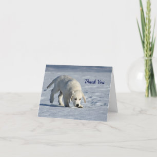 Schattigee witte puppy sneeuwfoto bedankkaart
