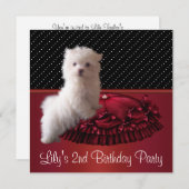 Schattigee witte puppy verjaardagsfeestuitnodiging kaart (Voorkant / Achterkant)