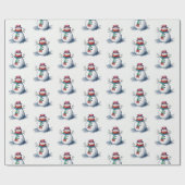 Schattigee Witte Rode Sneeuwman Kerst Winter Water Cadeaupapier (Vlak)