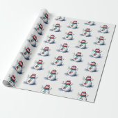 Schattigee Witte Rode Sneeuwman Kerst Winter Water Cadeaupapier (Uitgerold)