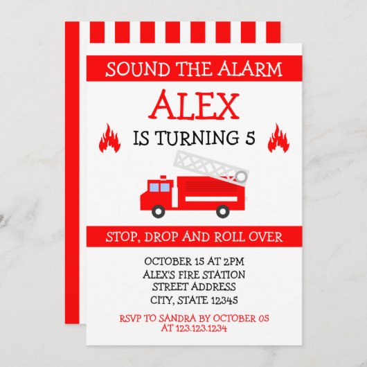 Schattigee Witte & Rode Vector Kinder Firetruck Ve Kaart (Voorkant / Achterkant)