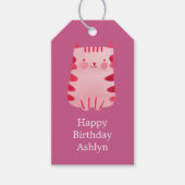 Schattigee Witte Roze Kat Verjaardag Gepersonalise Cadeaulabel (Voorkant)
