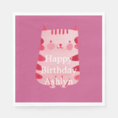 Schattigee Witte Roze Kat Verjaardag Gepersonalise Servet (Voorkant)