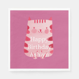 Schattigee Witte Roze Kat Verjaardag Gepersonalise Servet