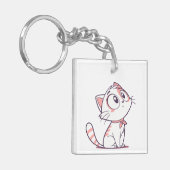 Schattigee Witte & Roze Kitten Cartoon – Kinder Ac Sleutelhanger (Voorkant Links)