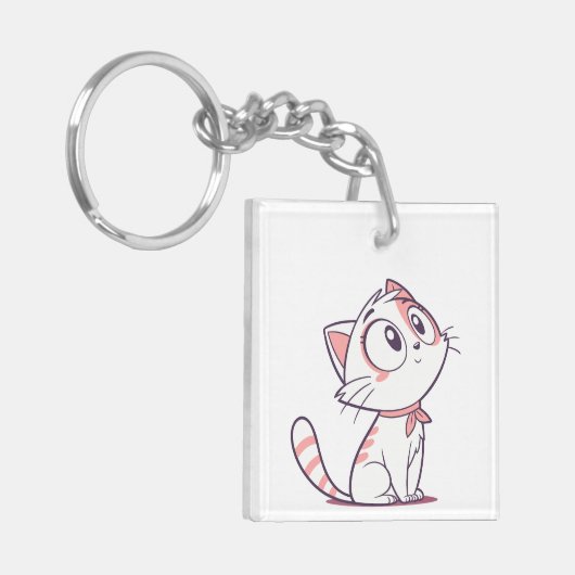 Schattigee Witte & Roze Kitten Cartoon – Kinder Ac Sleutelhanger (Voorkant Links)