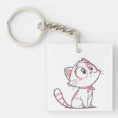 Schattigee Witte & Roze Kitten Cartoon – Kinder Ac Sleutelhanger (Voorkant)