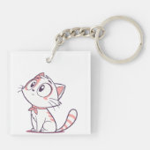 Schattigee Witte & Roze Kitten Cartoon – Kinder Ac Sleutelhanger (Achterkant)