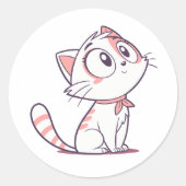Schattigee Witte & Roze Kitten Cartoon – Kinder St Ronde Sticker (Voorkant)