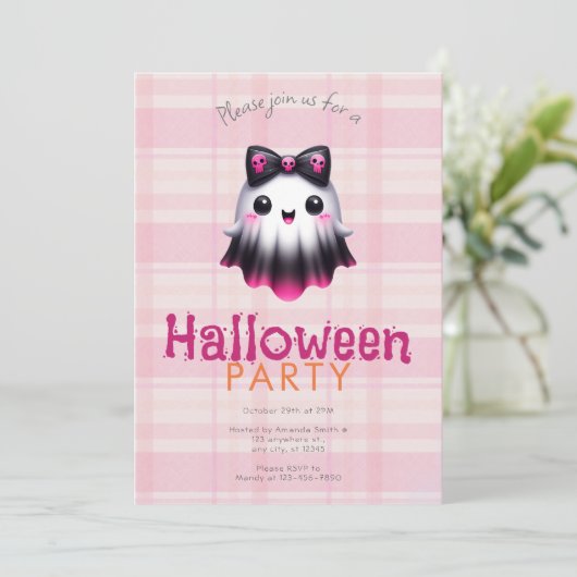 Schattigee witte roze zwarte spookschedels Hallowe Kaart (Staand voorkant)