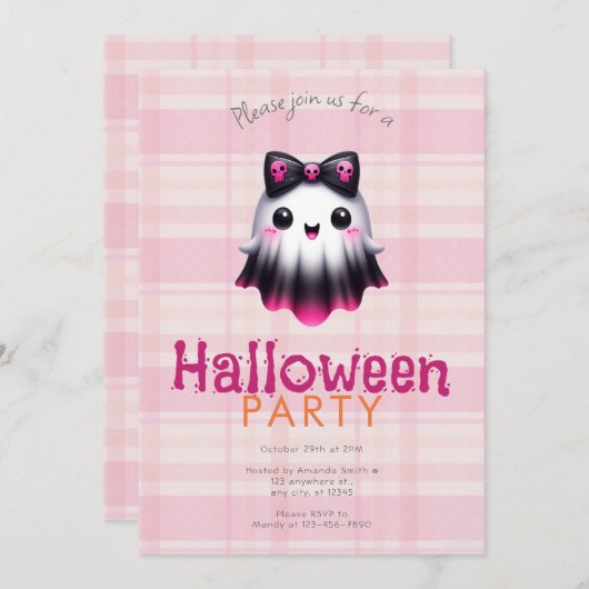 Schattigee witte roze zwarte spookschedels Hallowe Kaart (Voorkant / Achterkant)