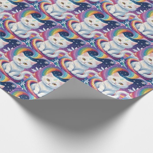 Schattigee Witte Sneeuw Kerstkat Cadeaupapier (Hoek)