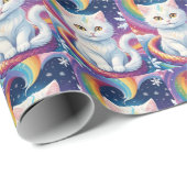 Schattigee Witte Sneeuw Kerstkat Cadeaupapier (Rol Hoek)