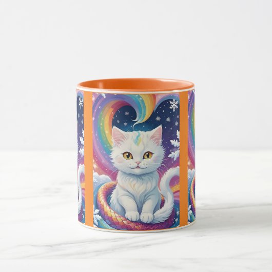 Schattigee Witte Sneeuw Kerstkat Mok (Midden)