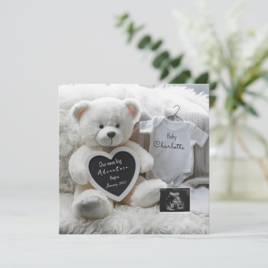 Schattigee witte social media zwangerschapsaankond kaart (Staand voorkant)