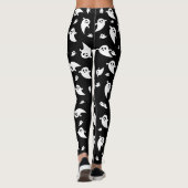 Schattigee Witte Spookvormen Patroon Zwart Hallowe Leggings (Achterkant)