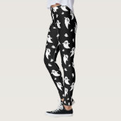 Schattigee Witte Spookvormen Patroon Zwart Hallowe Leggings (Links)
