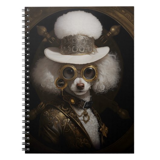 Schattigee Witte Steampunk Poedel Schilderij D2 Ni Notitieboek (Voorkant)