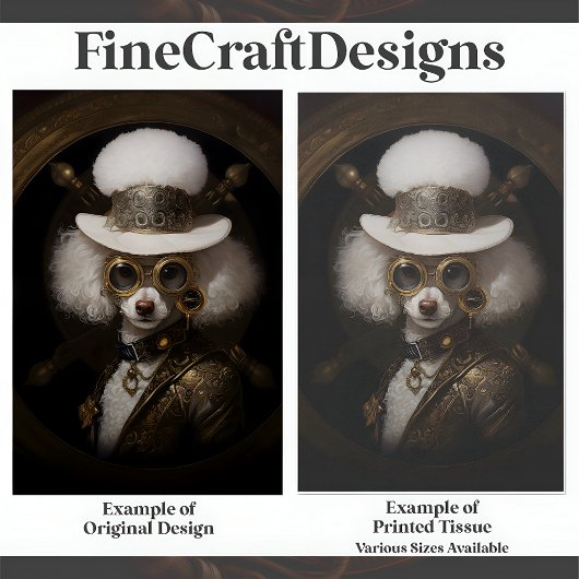 Schattigee Witte Steampunk Poodle Schilderij D2L D Tissuepapier
