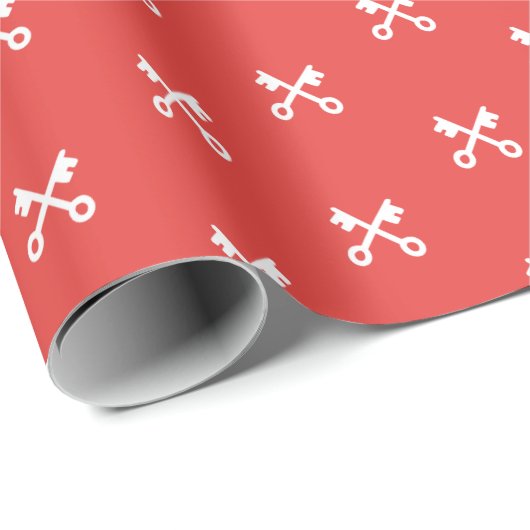 Schattigee witte toetsen op rode achtergrond cadeaupapier (Rol Hoek)