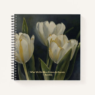 Schattigee witte tulpen Aurelius Wisdom QuoteJourn Notitieboek