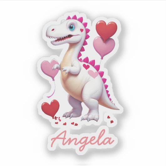 Schattigee witte Valentijnsdag dinosaurus Sticker (Voorkant)