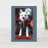 Schattigee Witte Vampier Puppy op Halloween Feestdagen Kaart (Voorkant)