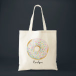 Schattigee Witte Waterverf Donut met Sprinkles Cus Tote Bag<br><div class="desc">Schattigee Witte Waterverf Donut met Sprinkles Custom Canvas tas |  canvas tas met waterverf witte donut met kleurrijke sproeiers. Deze leuke donut canvas tas zal perfect zijn als een persoonlijk geschenk. Personaliseer door een naam of korte zin toe te voegen. Andere donut kleuren zijn beschikbaar.</div>