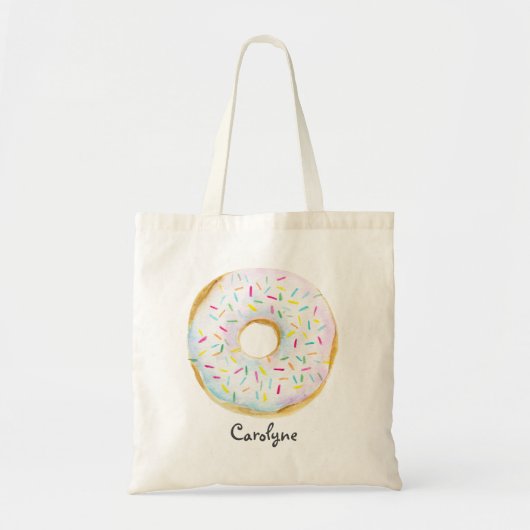 Schattigee Witte Waterverf Donut met Sprinkles Cus Tote Bag (Voorkant)