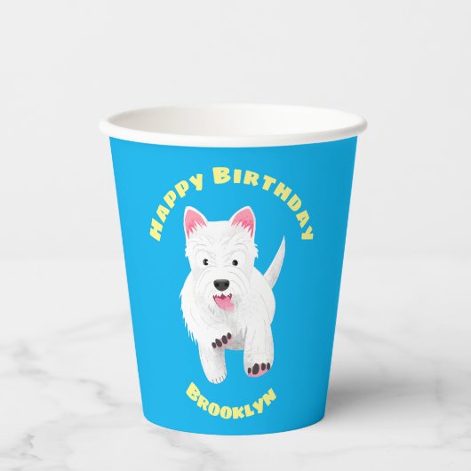 Schattigee Witte West Highland terrier cartoon Ver Papieren Bekers (Voorkant)