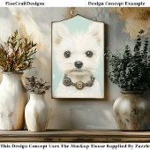 Schattigee witte Westie, Steampunk Collar CX3 Deco Tissuepapier