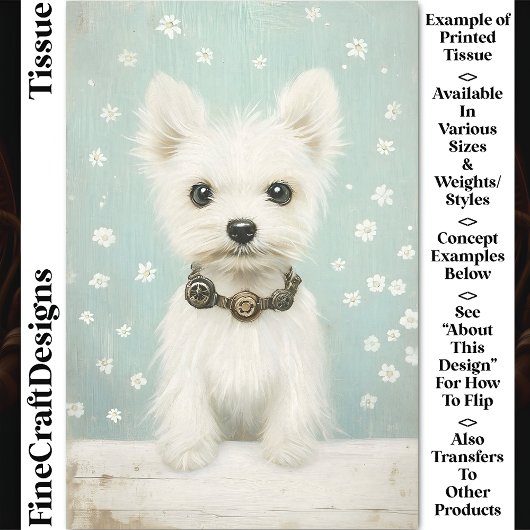 Schattigee witte Westie, Steampunk Collar CX3 Deco Tissuepapier