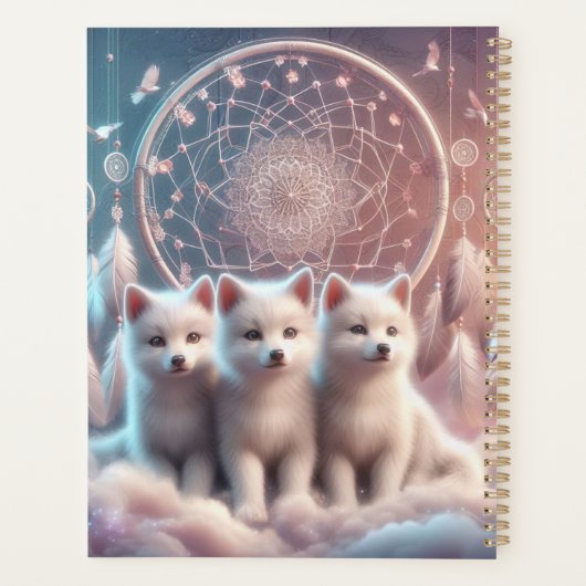 Schattigee Witte Wolf Pups en droomvanger Planner (Achterkant)