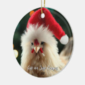 Schattigee Witte Zijdekip in Santa Hat Kerst Keramisch Ornament (Links)