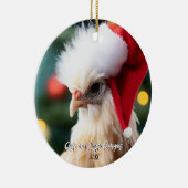Schattigee Witte Zijdekip in Santa Hat Kerst Keramisch Ornament (Rechts)