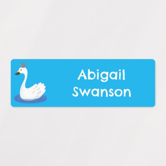 Schattigee witte zwaan met kroon cartoon gepersona labels (Design 2)