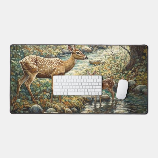 Schattigee wittevleugelherten en fawn bureaumat (Keyboard & Muis)