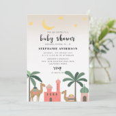 Schattigee woestijnthema kamelenpalmbomen Baby sho Kaart (Staand voorkant)