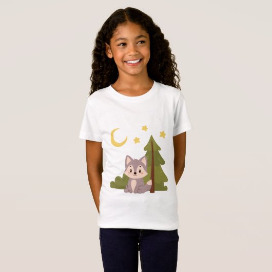 Schattigee wolf in het bos t-shirt (Voorkant volledig)