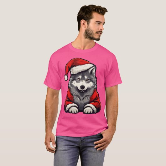 Schattigee Wolf Kerstman Hoed Wolven Xmas T-shirt (Voorkant volledig)