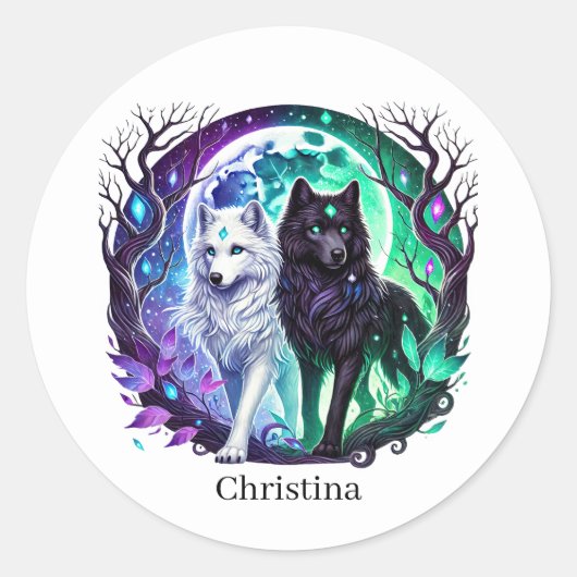 Schattigee wolf liefhebbers dier aanpasbaar ronde sticker (Voorkant)
