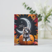 Schattigee Wolf met Crescent Moon Nighttime Autumn Briefkaart (Staand voorkant)