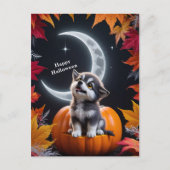 Schattigee Wolf met Crescent Moon Nighttime Autumn Briefkaart (Voorkant)