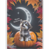 Schattigee Wolf met Crescent Moon Nighttime Autumn Sticker (Voorkant)