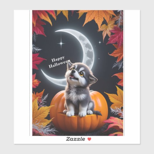 Schattigee Wolf met Crescent Moon Nighttime Autumn Sticker (Vel)
