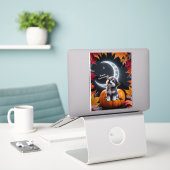 Schattigee Wolf met Crescent Moon Nighttime Autumn Sticker (Laptop op bureau)