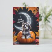 Schattigee wolf met halve maan in de herfst kaart (Staand voorkant)