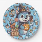 Schattigee wolf met spookachtig Snoep voor Hallowe Papieren Bordje (Voorkant)