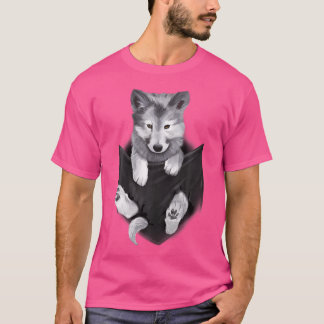 Schattigee Wolf Pup In Pocket Wolves T-shirt
