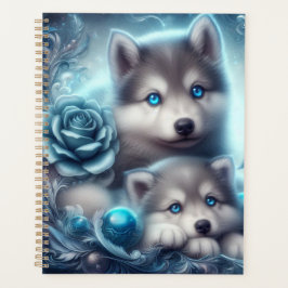 Schattigee Wolf Pups met een Blauw Roos Planner